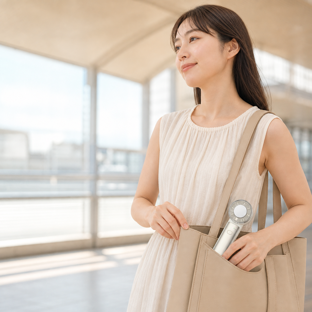 通勤バッグからCICILIFEを取り出す日本人女性の使用イメージ